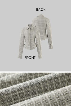 ROVENTE Sculpted Waist Plaid Shirt with Sharp Collar and Cinched Silhouette