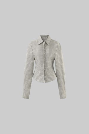 ROVENTE Sculpted Waist Plaid Shirt with Sharp Collar and Cinched Silhouette