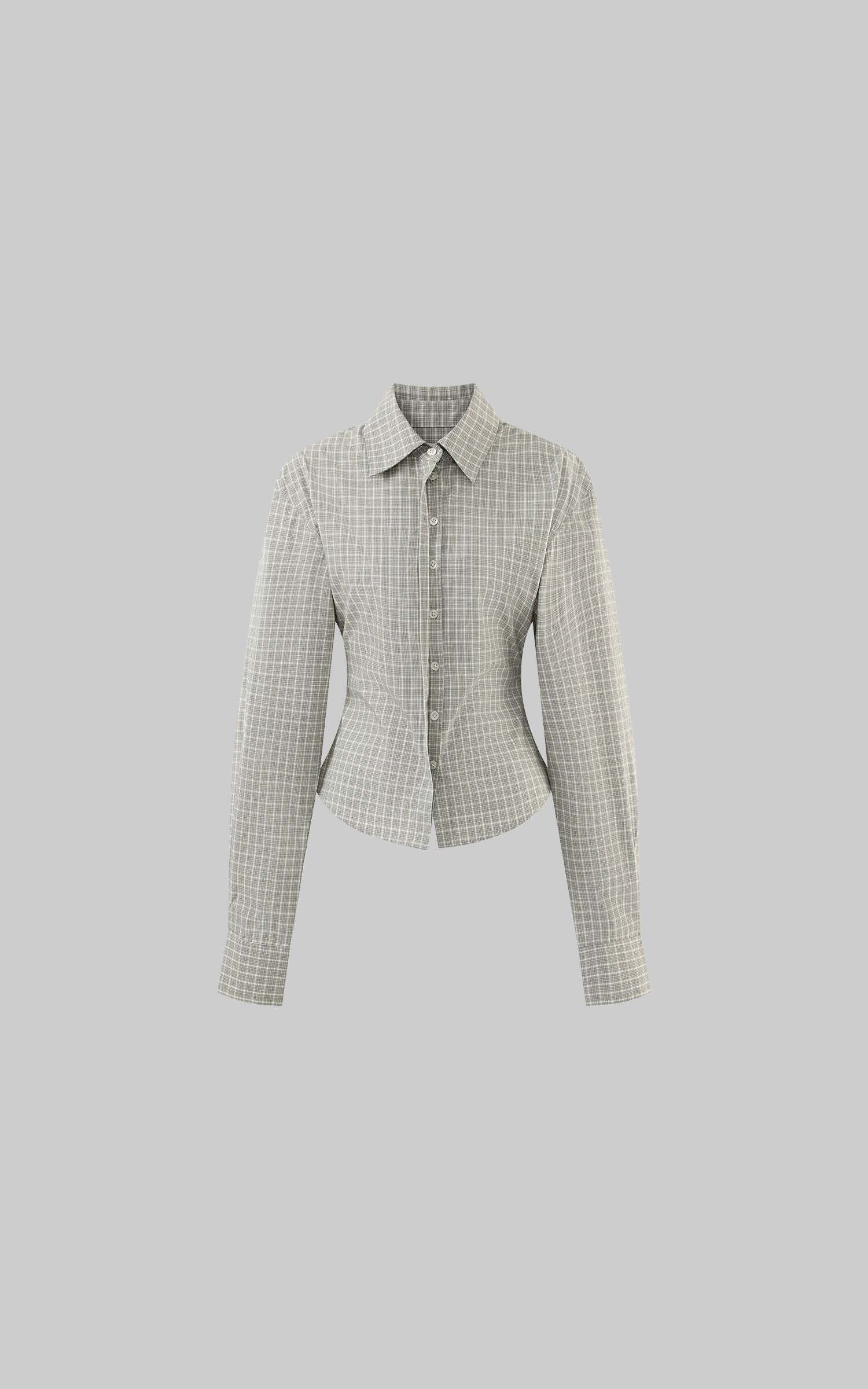 ROVENTE Sculpted Waist Plaid Shirt with Sharp Collar and Cinched Silhouette ROVENTE Sculpted Waist Plaid Shirt with Sharp Collar and Cinched Silhouette