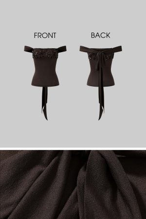 ROVENTE Sequin Halter Knit Corset Top with Tie Back in Mocha Brown