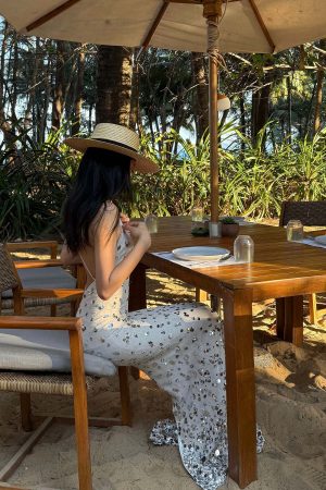 ROVENTE Sequin Halter Maxi Dress with Keyhole Front