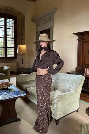 ROVENTE Sequin Mermaid Maxi Skirt with High Waist and Body-Hugging Silhouette