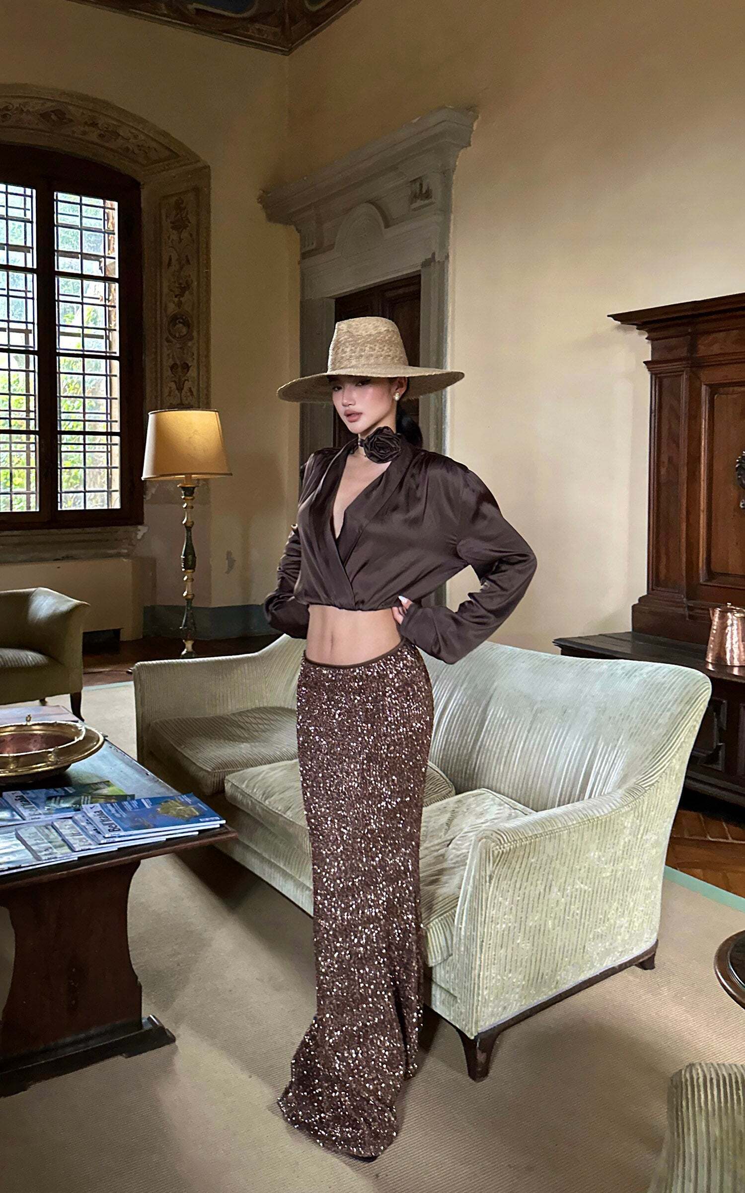 ROVENTE Sequin Mermaid Maxi Skirt with High Waist and Body-Hugging Silhouette ROVENTE Sequin Mermaid Maxi Skirt with High Waist and Body-Hugging Silhouette