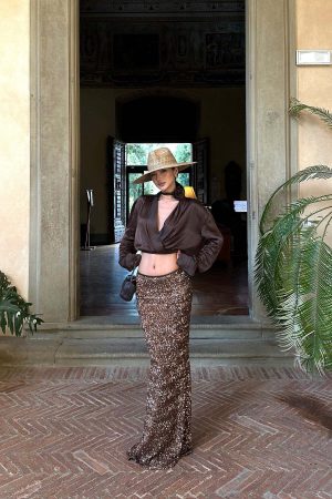 ROVENTE Sequin Mermaid Maxi Skirt with High Waist and Body-Hugging Silhouette