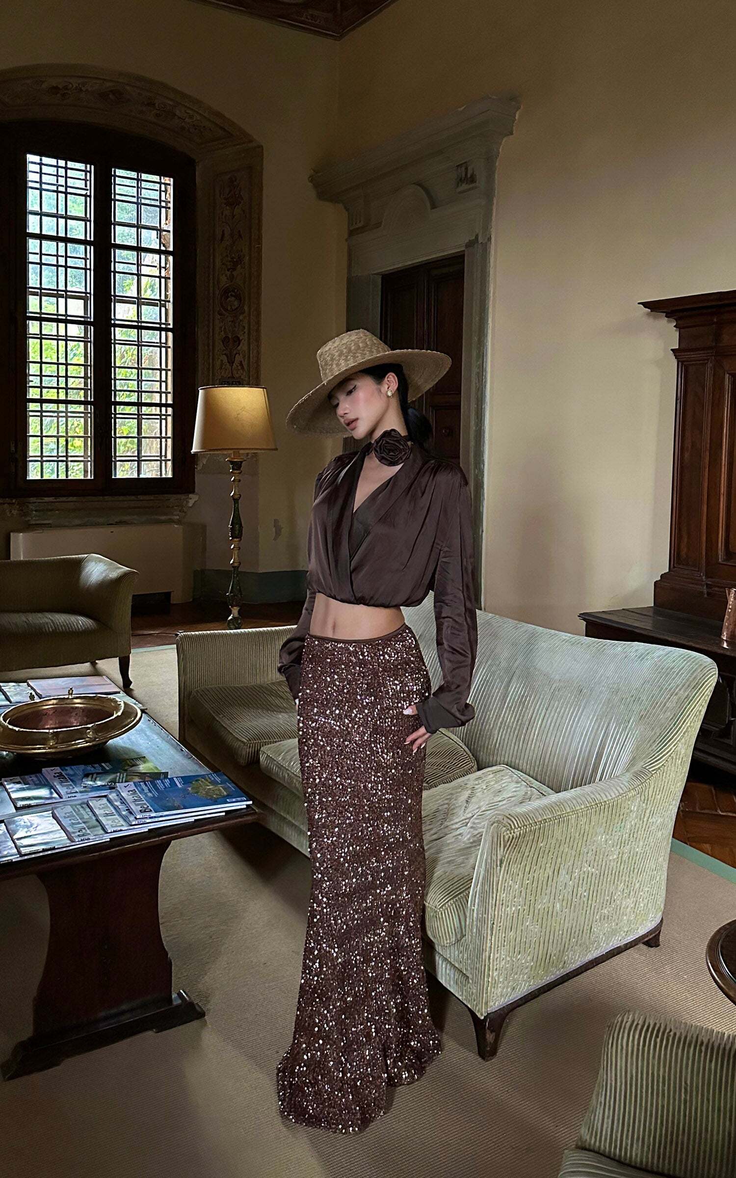 ROVENTE Sequin Mermaid Maxi Skirt with High Waist and Body-Hugging Silhouette ROVENTE Sequin Mermaid Maxi Skirt with High Waist and Body-Hugging Silhouette