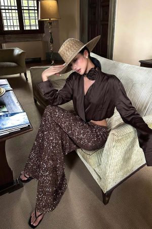 ROVENTE Sequin Mermaid Maxi Skirt with High Waist and Body-Hugging Silhouette