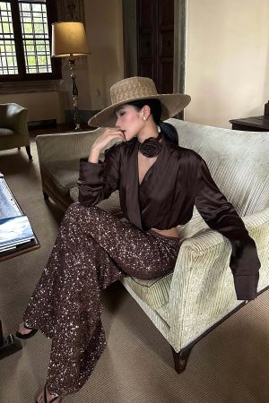 ROVENTE Sequin Mermaid Maxi Skirt with High Waist and Body-Hugging Silhouette