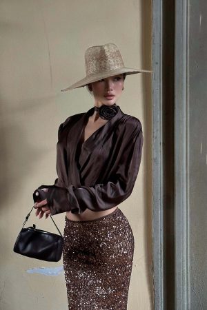 ROVENTE Sequin Mermaid Maxi Skirt with High Waist and Body-Hugging Silhouette