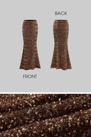 ROVENTE Sequin Mermaid Maxi Skirt with High Waist and Body-Hugging Silhouette