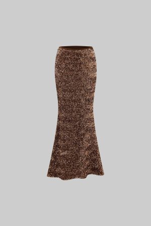 ROVENTE Sequin Mermaid Maxi Skirt with High Waist and Body-Hugging Silhouette