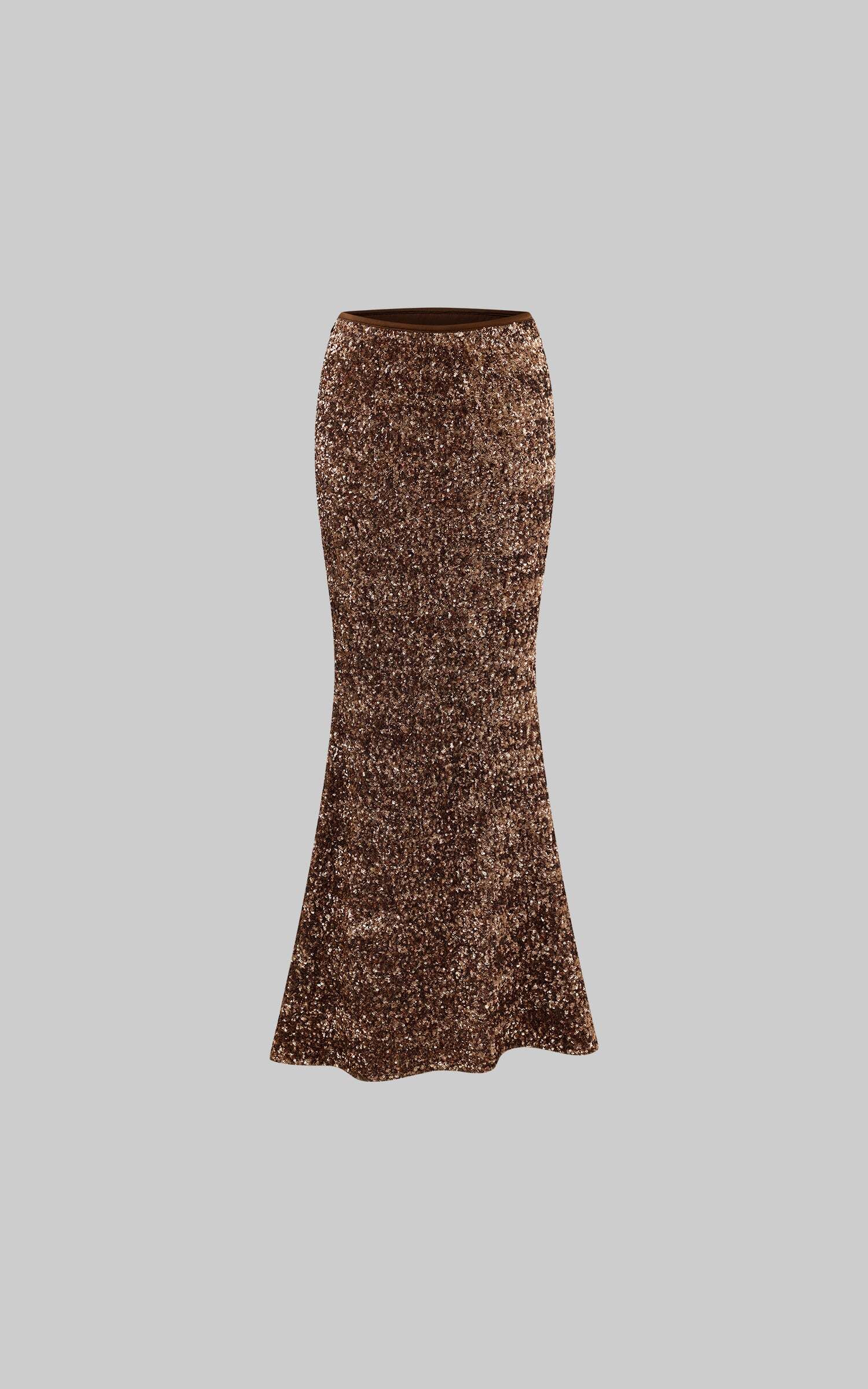 ROVENTE Sequin Mermaid Maxi Skirt with High Waist and Body-Hugging Silhouette ROVENTE Sequin Mermaid Maxi Skirt with High Waist and Body-Hugging Silhouette