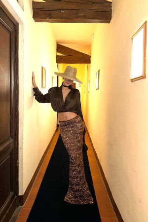 ROVENTE Sequin Mermaid Maxi Skirt with High Waist and Body-Hugging Silhouette