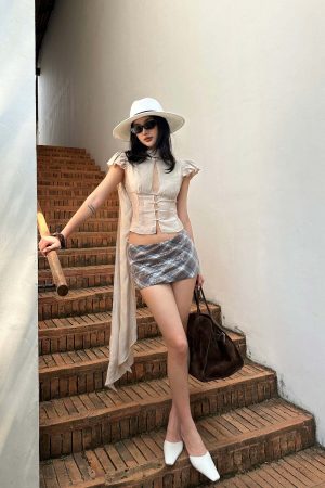 ROVENTE Sequin Plaid Mini Skirt