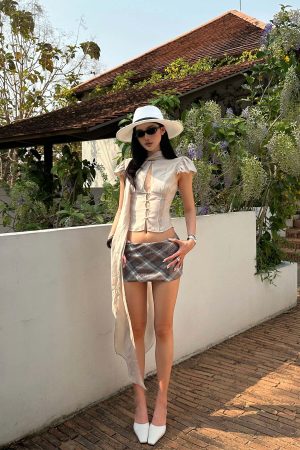 ROVENTE Sequin Plaid Mini Skirt