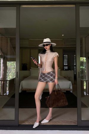 ROVENTE Sequin Plaid Mini Skirt