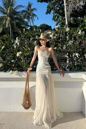 ROVENTE Sequin & Pleated Chiffon Strapless Dress