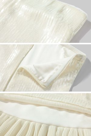 ROVENTE Sequin & Pleated Chiffon Strapless Dress