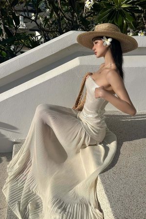 ROVENTE Sequin & Pleated Chiffon Strapless Dress