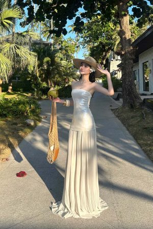 ROVENTE Sequin & Pleated Chiffon Strapless Dress