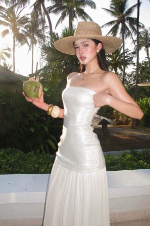 ROVENTE Sequin & Pleated Chiffon Strapless Dress