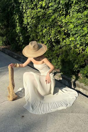 ROVENTE Sequin & Pleated Chiffon Strapless Dress