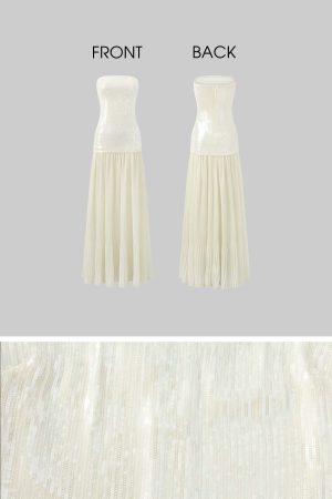 ROVENTE Sequin & Pleated Chiffon Strapless Dress