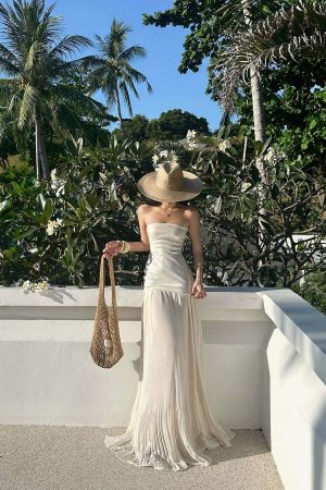 ROVENTE Sequin & Pleated Chiffon Strapless Dress