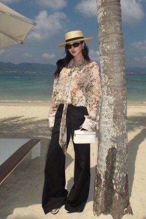 ROVENTE Sheer Leopard Blouse with Draped Tie & Rosette