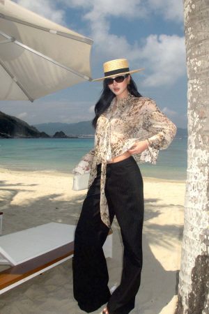 ROVENTE Sheer Leopard Blouse with Draped Tie & Rosette