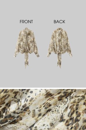 ROVENTE Sheer Leopard Blouse with Draped Tie & Rosette