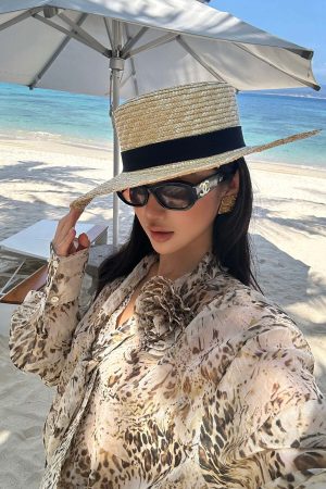 ROVENTE Sheer Leopard Blouse with Draped Tie & Rosette