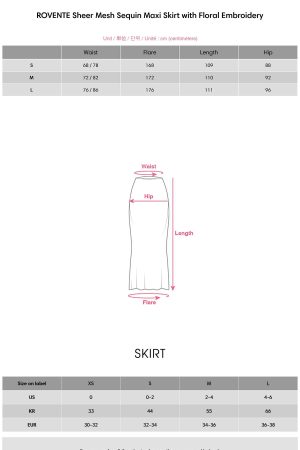 ROVENTE Sheer Mesh Sequin Maxi Skirt with Floral Embroidery