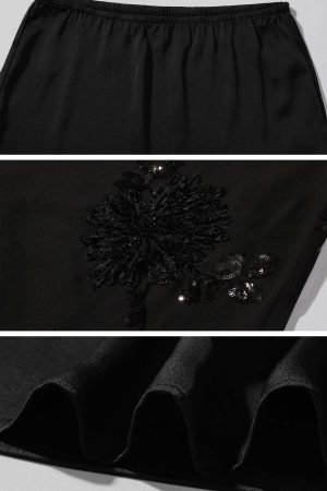 ROVENTE Sheer Mesh Sequin Maxi Skirt with Floral Embroidery