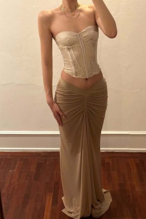 ROVENTE Sheer Ruched Mesh Maxi Skirt