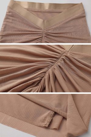 ROVENTE Sheer Ruched Mesh Maxi Skirt