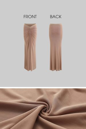 ROVENTE Sheer Ruched Mesh Maxi Skirt