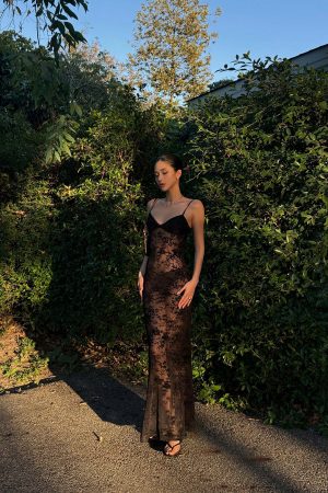 ROVENTE Sheer Velvet Maxi Dress