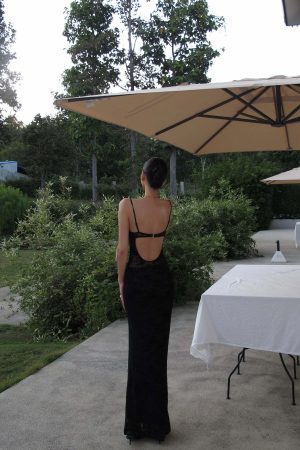 ROVENTE Sheer Velvet Maxi Dress