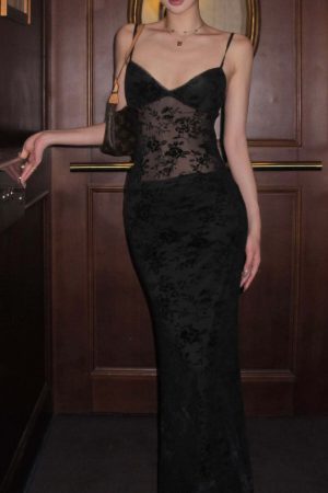 ROVENTE Sheer Velvet Maxi Dress