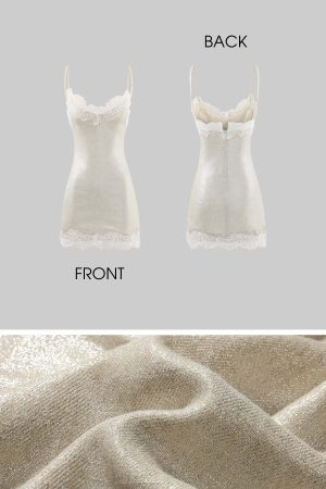 ROVENTE Shimmer Lace Trim Slip Mini Dress