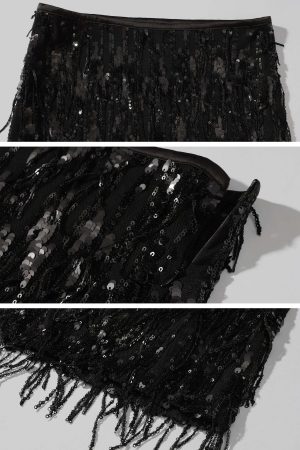 ROVENTE Statement Sequin Fringe Maxi Skirt for Evening Glamour