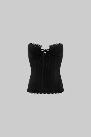 ROVENTE Strapless Corset Top with Eyelet Lace Trim and Structured Fit