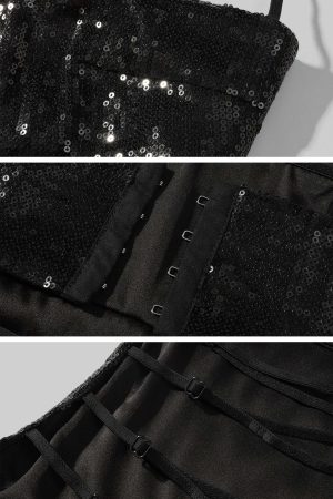 ROVENTE Strappy Back Sequin Halter Corset Top