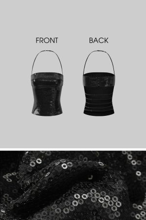 ROVENTE Strappy Back Sequin Halter Corset Top