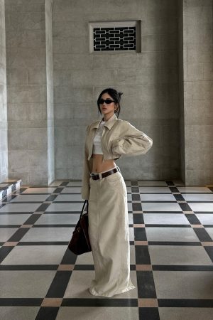 ROVENTE Structured High-Waist Column Maxi Skirt