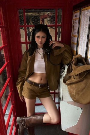 ROVENTE Suede Effect Jacket and Shorts Set