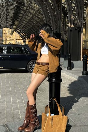 ROVENTE Suede Effect Jacket and Shorts Set