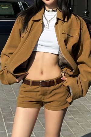 ROVENTE Suede Effect Jacket and Shorts Set