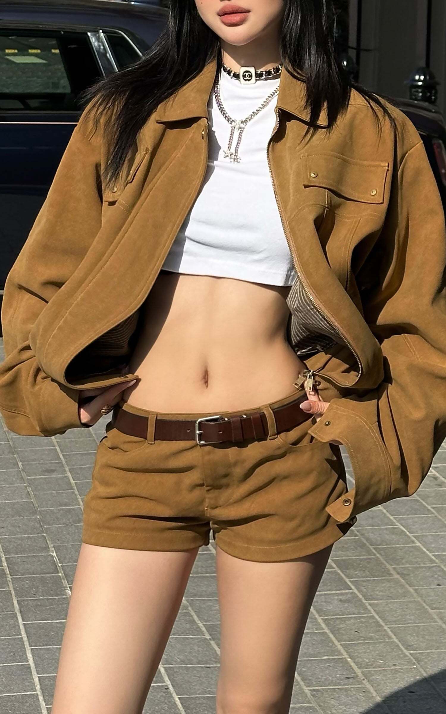 ROVENTE Suede Effect Jacket and Shorts Set ROVENTE Suede Effect Jacket and Shorts Set