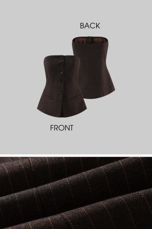 ROVENTE Tailored Pinstripe Suit Set with Blazer Corset and Wide Leg Pants